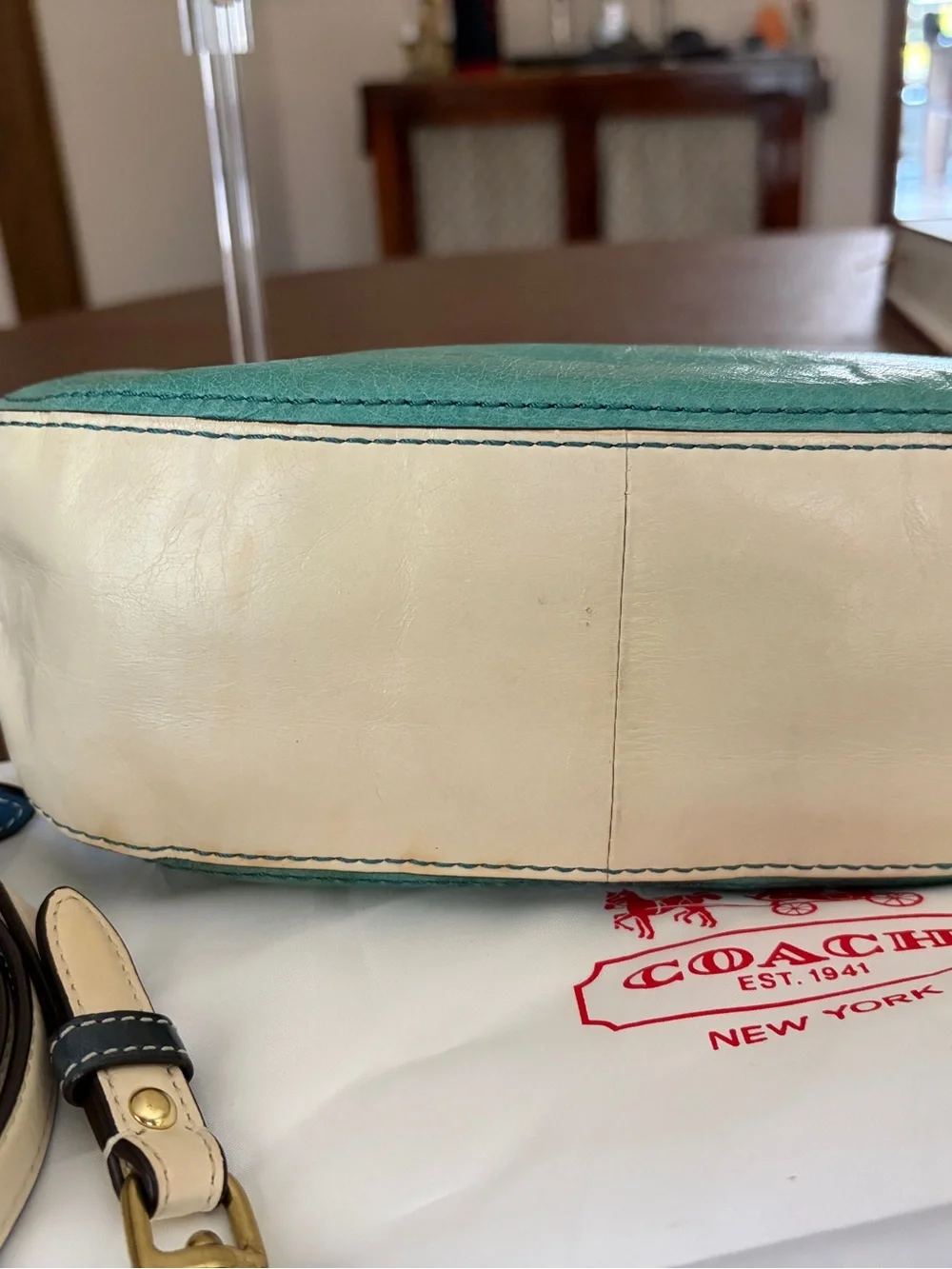 Coach 70th Anniversary Colorblock Willis Bag - Turquoise & Bone Limited Edition